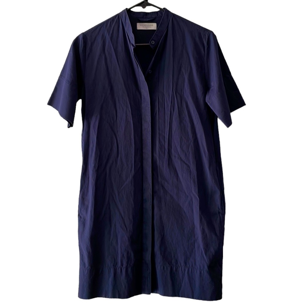 Everlane navy blue cotton collarless shirt dress
